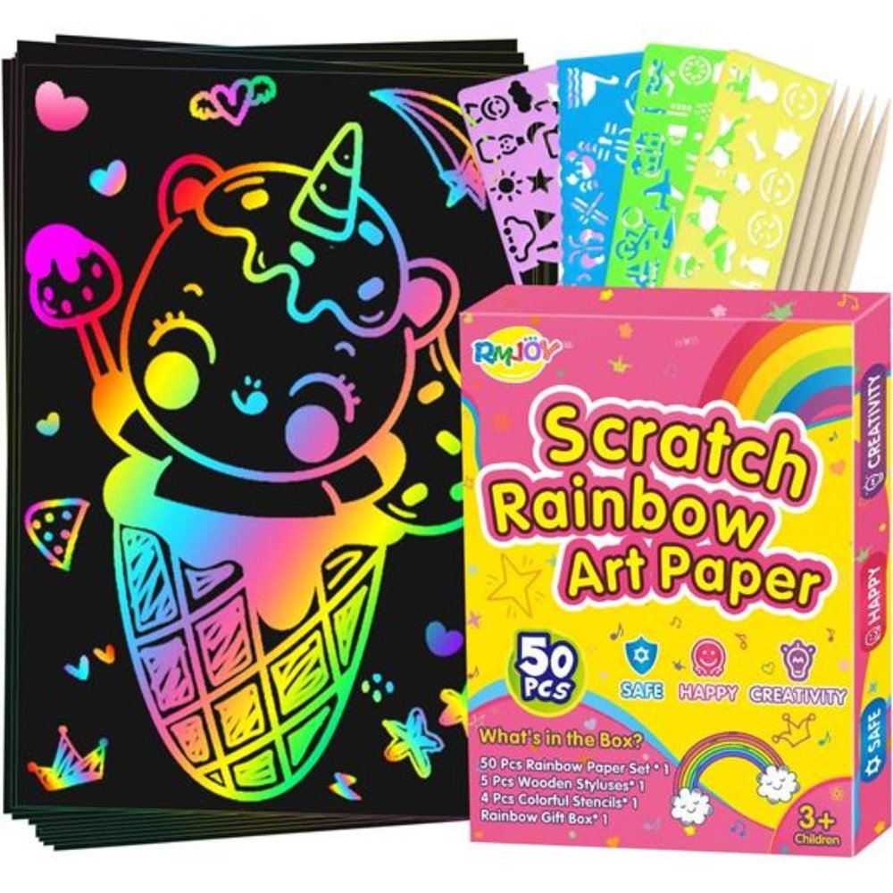 Rainbow Scratch Paper Set 59pcs Magic Art Craft Scratch Off Papers Supplies Kits